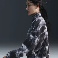 Nike One жіноча Therma-FIT оверсайз 1/2-Zip Fleece Printed Top колір чорний
