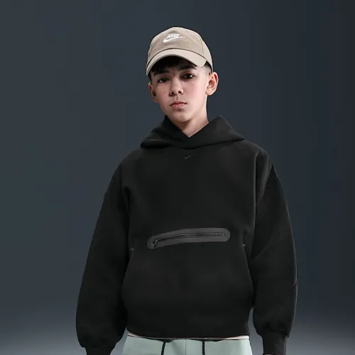 Nike Sportswear Tech Fleece Big детские (для мальчиков) оверсайз Pullover Толстовка с капюшоном цвет черный