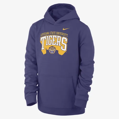 LSU Club Fleece Big детские (для мальчиков) Nike College Pullover Толстовка с капюшоном цвет фиолетовый