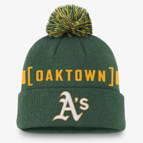 Oakland Athletics Hometown Peak мужские Nike MLB Cuffed Pom Beanie цвет зеленый