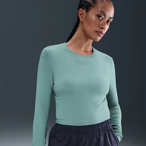 Nike Sportswear Chill Knit женская Slim Long-Sleeve Cropped Top цвет зеленый