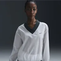 Nike Sportswear Essential женская Loose UV Woven Long-Sleeve V-Neck Top цвет белый