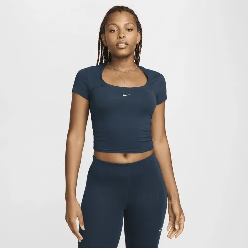 Nike Sportswear Chill Knit жіноча Short-Sleeve Square-Neck Top блакитний