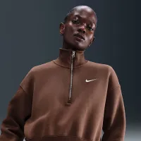 Nike Sportswear Phoenix Fleece женская 1/4-Zip Cropped свитшот цвет коричневый