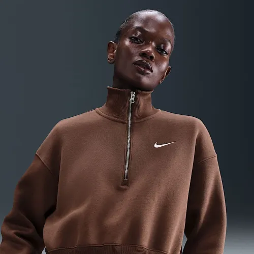 Nike Sportswear Phoenix Fleece женская 1/4-Zip Cropped свитшот цвет коричневый