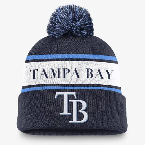 Tampa Bay Rays Team Stripe Peak чоловічі Nike MLB Cuffed Pom Beanie блакитний