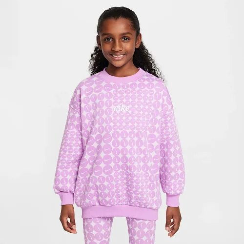 Nike Sportswear Club Fleece Big детские (Girls') оверсайз Crew-Neck свитшот цвет фиолетовый