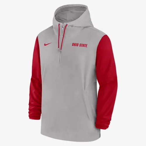 Ohio State Buckeyes Sideline Pre-Game Player мужские Nike College 1/2-Zip Hooded Куртка цвет серый