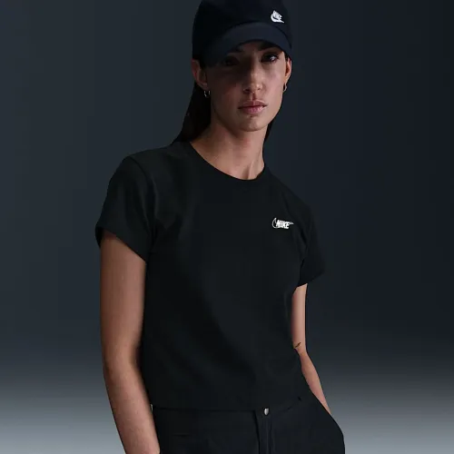 Nike Sportswear Club женская Short-Sleeve Cropped Graphic футболка цвет черный