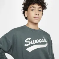 Nike Sportswear Club Fleece Big детские (Girls') оверсайз Crew-Neck свитшот цвет зеленый