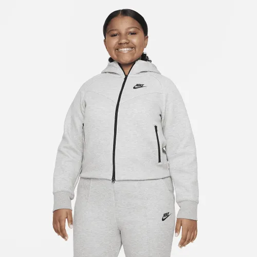 Nike Sportswear Tech Fleece Big детские (Girls') Full-Zip Толстовка с капюшоном (Extended Size) цвет серый