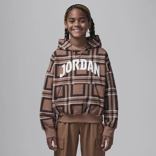Nike Jordan Brooklyn Essentials Big дитячі Plaid Print Pullover Толстовка з капюшоном колір коричневий