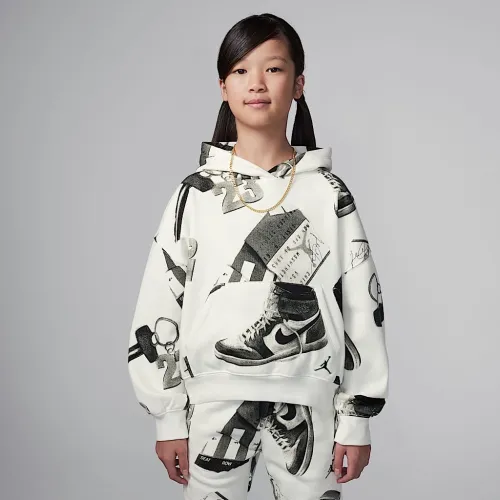 Nike Jordan Brooklyn Fleece Big детские Printed Pullover Толстовка с капюшоном цвет белый