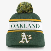 Oakland Athletics Team Stripe Peak чоловічі Nike MLB Cuffed Pom Beanie колір зелений