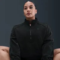 Nike One женская Therma-FIT 1/2-Zip оверсайз Top (большие размеры) цвет черный