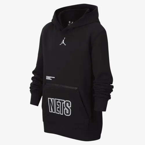 Nike Brooklyn Nets Courtside Statement Edition Big Kids' Jordan NBA Fleece Pullover Hoodie Black