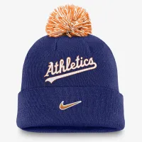 Oakland Athletics Peak мужские Nike MLB Cuffed Pom Beanie синий