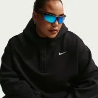 Nike Sportswear Phoenix Fleece женская оверсайз Cropped Henley Толстовка с капюшоном (большие размеры) цвет черный
