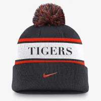 Detroit Tigers Team Stripe Peak мужские Nike MLB Cuffed Pom Beanie синий