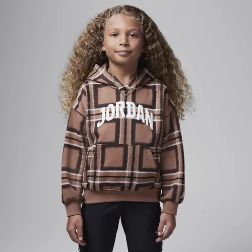 Nike Jordan Brooklyn Essentials Little детские Plaid Print Pullover Толстовка с капюшоном цвет коричневый