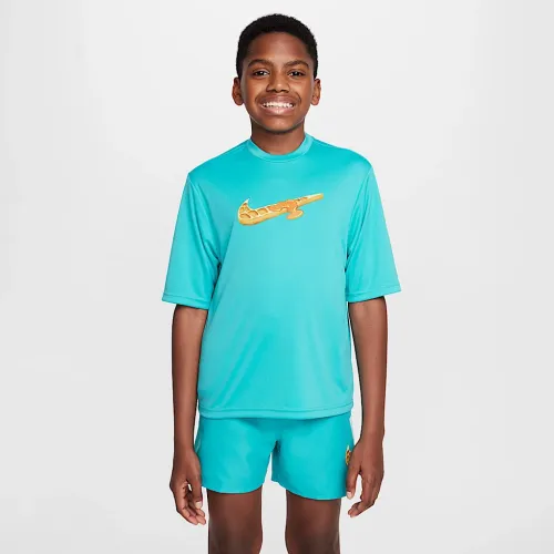 Nike Swim Hydroguard Big детские (для мальчиков) Dri-FIT Short-Sleeve Top цвет зеленый