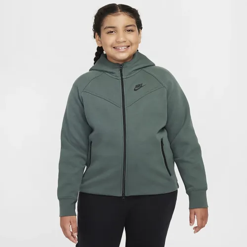 Nike Sportswear Tech Fleece Big детские (Girls') Full-Zip Толстовка с капюшоном (Extended Size) цвет зеленый