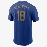 Yoshinobu Yamamoto Los Angeles Dodgers 2025 World Series Champions Gold мужские Nike MLB футболка синий