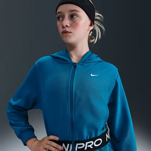 Nike Pro Fleece Big дитячі (Girls') Dri-FIT Full-Zip Толстовка з капюшоном блакитний