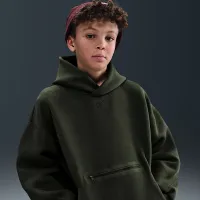 Nike Sportswear Tech Fleece Big детские (для мальчиков) оверсайз Pullover Толстовка с капюшоном цвет зеленый