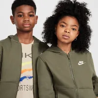Nike Sportswear Club Fleece Big детские Full-Zip Толстовка с капюшоном цвет зеленый