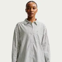 Nike Sportswear Chill Poplin женская оверсайз Woven Long-Sleeve Striped Top цвет зеленый