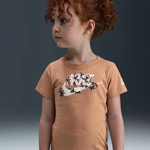 Nike Little детские Floral Futura футболка цвет коричневый