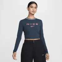 Nike Sportswear Chill Knit женская Slim Long-Sleeve Cropped Graphic Tee синий
