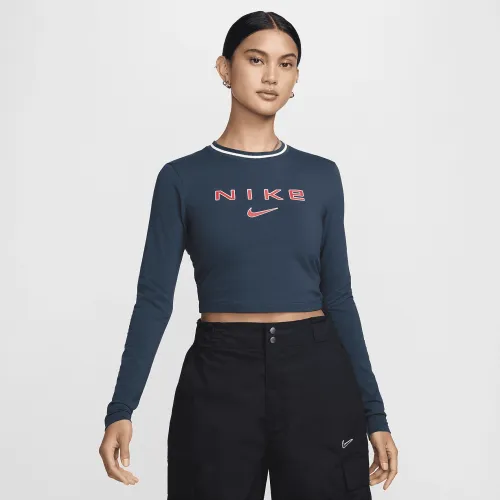 Nike Sportswear Chill Knit жіноча Slim Long-Sleeve Cropped Graphic Tee блакитний
