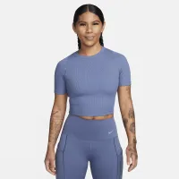 Nike Zenvy Rib женская Dri-FIT Short-Sleeve Cropped Top синий