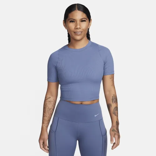 Nike Zenvy Rib женская Dri-FIT Short-Sleeve Cropped Top синий