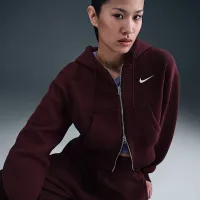 Nike Sportswear Phoenix Fleece женская Loose Full-Zip Cropped Толстовка с капюшоном цвет красный
