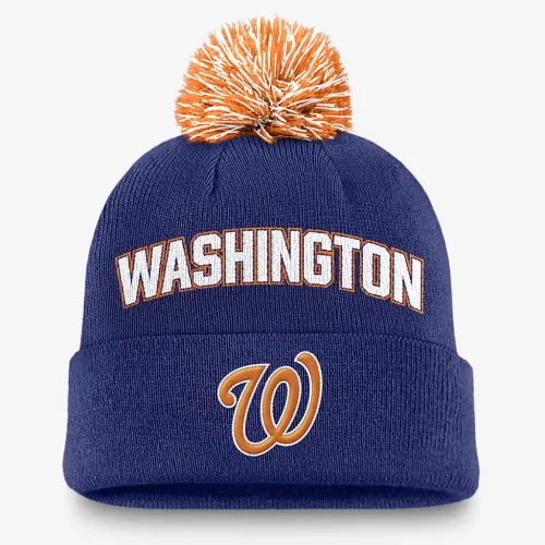 Washington Nationals Peak мужские Nike MLB Cuffed Pom Beanie синий