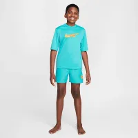 Nike Swim Hydroguard Big детские (для мальчиков) Dri-FIT Short-Sleeve Top цвет зеленый