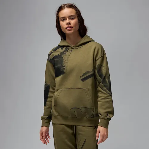 Nike Jordan Brooklyn Fleece женская Printed Pullover Толстовка с капюшоном цвет зеленый