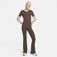 Nike Sportswear Chill Knit жіноча Tight Scoop-Back Short-Sleeve Mini-Rib Top колір коричневий