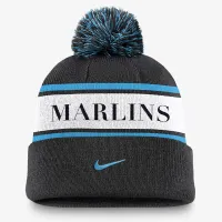 Miami Marlins Team Stripe Peak чоловічі Nike MLB Cuffed Pom Beanie колір чорний