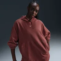 Nike One женская оверсайз Therma-FIT Pullover Fleece Толстовка с капюшоном цвет коричневый