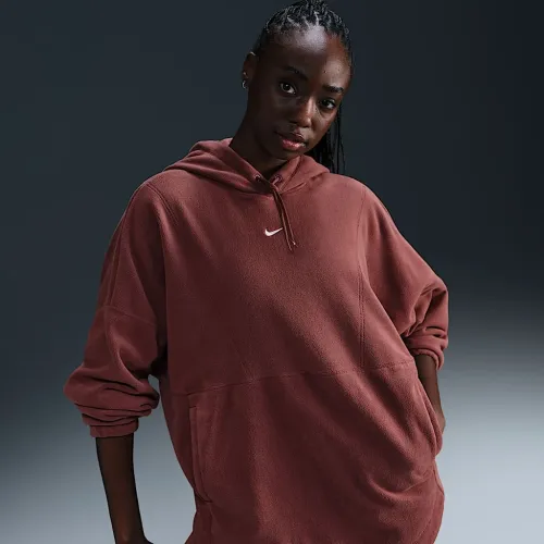 Nike One женская оверсайз Therma-FIT Pullover Fleece Толстовка с капюшоном цвет коричневый