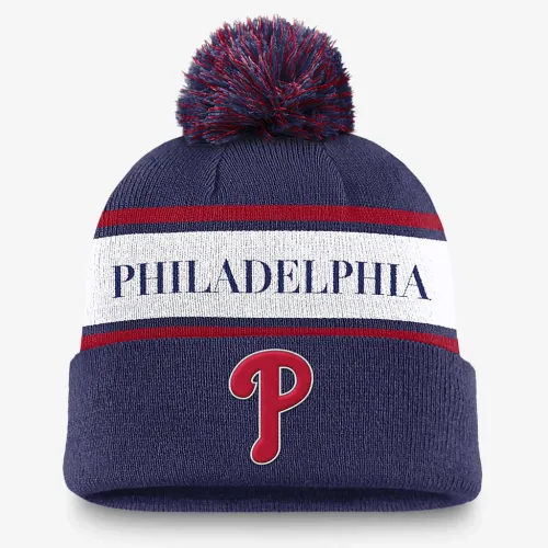 Philadelphia Phillies Team Stripe Peak мужские Nike MLB Cuffed Pom Beanie цвет красный