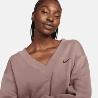 Nike Sportswear Phoenix Fleece женская Cropped V-Neck Top цвет фиолетовый