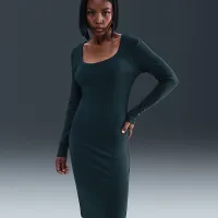 Nike Sportswear Chill Knit женская Tight Long-Sleeve Midi Mini-Rib Костюм цвет зеленый