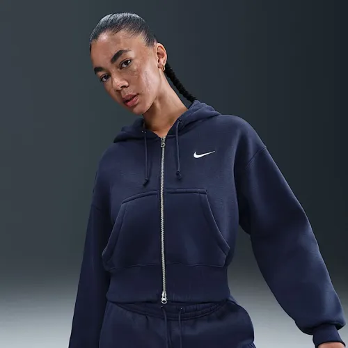 Nike Sportswear Phoenix Fleece женская Loose Full-Zip Cropped Толстовка с капюшоном синий