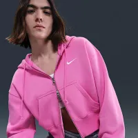 Nike Sportswear Phoenix Fleece женская Loose Full-Zip Cropped Толстовка с капюшоном Pink