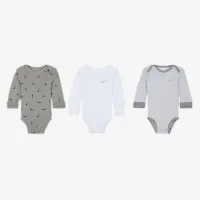Nike Baby Essentials Baby (0-9M) Long Sleeve Bodysuits (3 Pack) цвет серый
